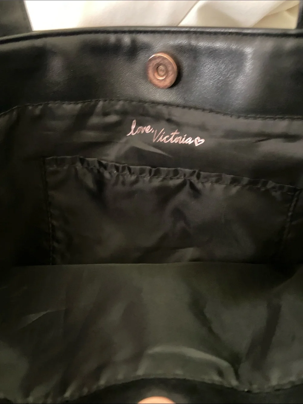 Victoria's Secret Black Fringe Faux Leather Tote with Logo Edgy